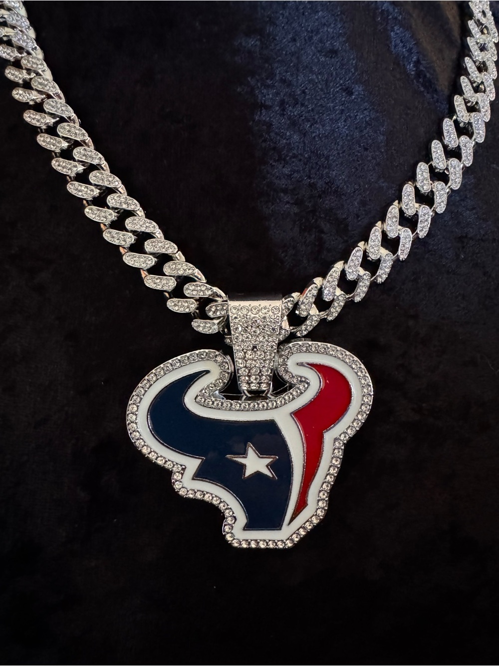 NFL Houston Texans Pendant with 20” Crystal Chain Unisex Football Jewelry